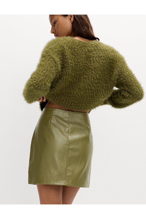 Suni Deri Mini Etek - 5