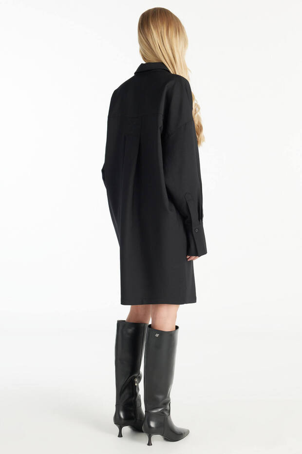 SİYAH YÜNLÜ GÖMLEK ELBİSE - 5