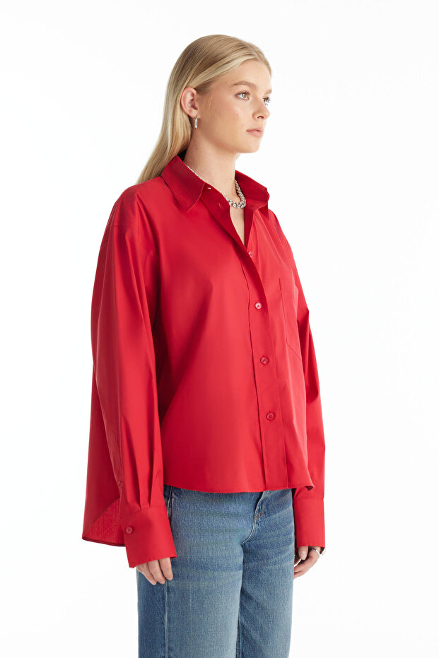 KIRMIZI KUTU FORM POPLİN GÖMLEK - 2