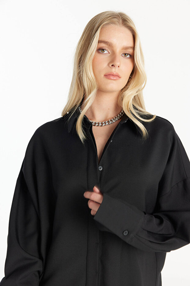 SİYAH YÜNLÜ GÖMLEK ELBİSE - 6