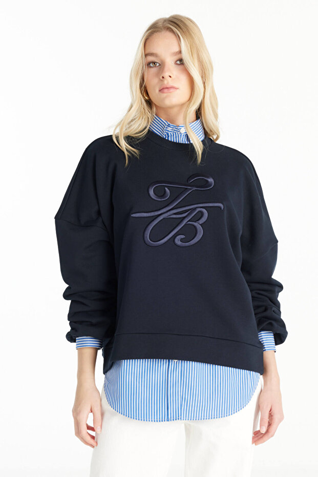 LACİVERT SARGI NAKIŞLI SWEATSHİRT - 3