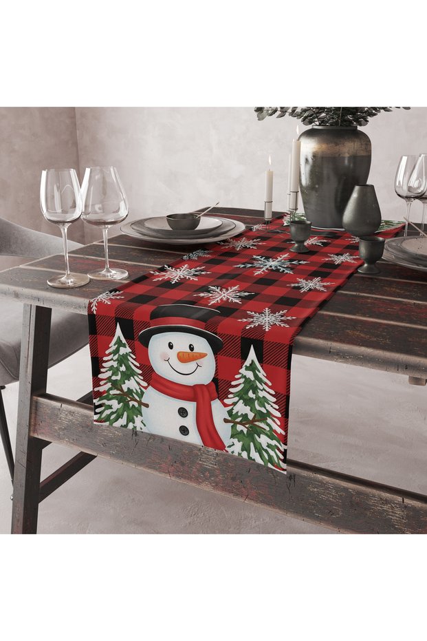 Plaid Snowman Christmas Table Runner 40X150
