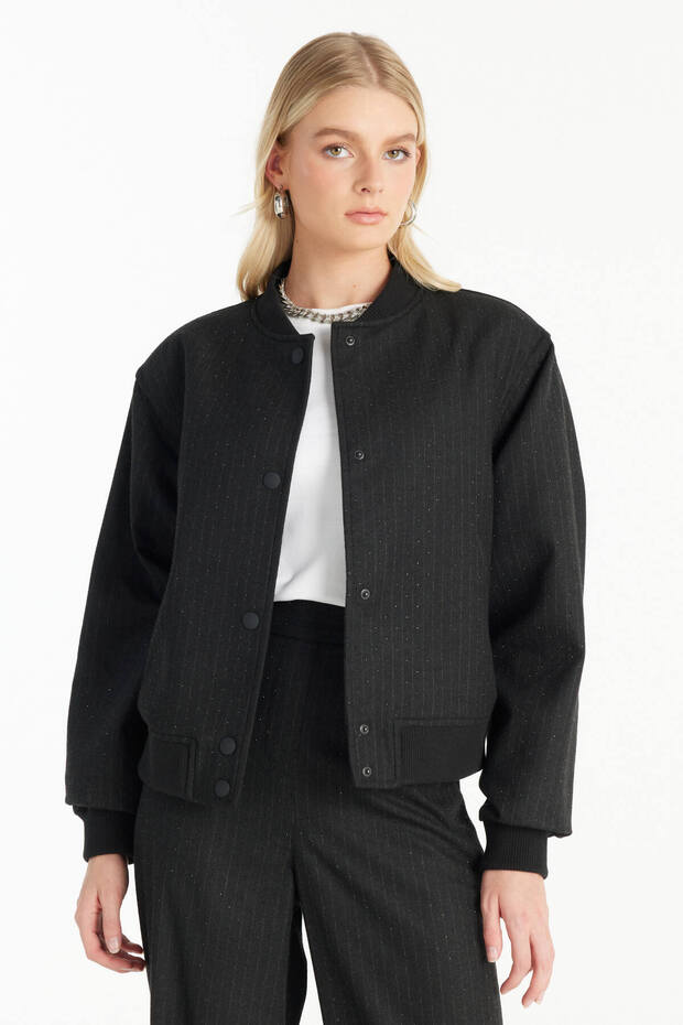 ANTRASİT TAŞLI KAŞE BOMBER CEKET - 4