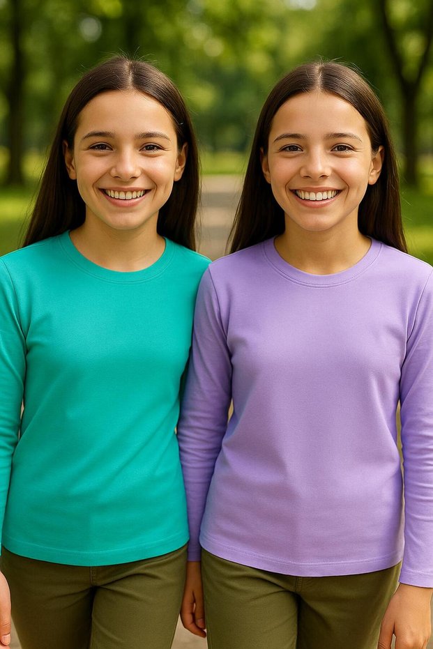 Unisex Girls and Boys Crew Neck Long Sleeve 2-Piece Set Badi T-Shirt Purple Turquoise