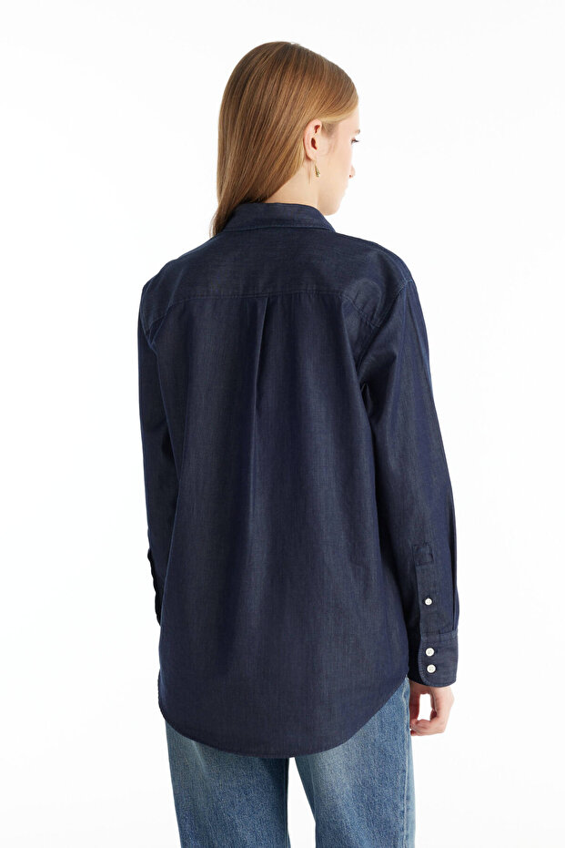 KOYU MAVİ DENİM GÖMLEK - 3