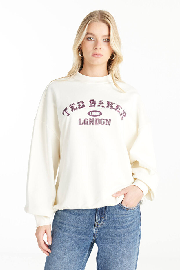 EKRU KOLEJ BASKILI SWEATSHİRT - 1