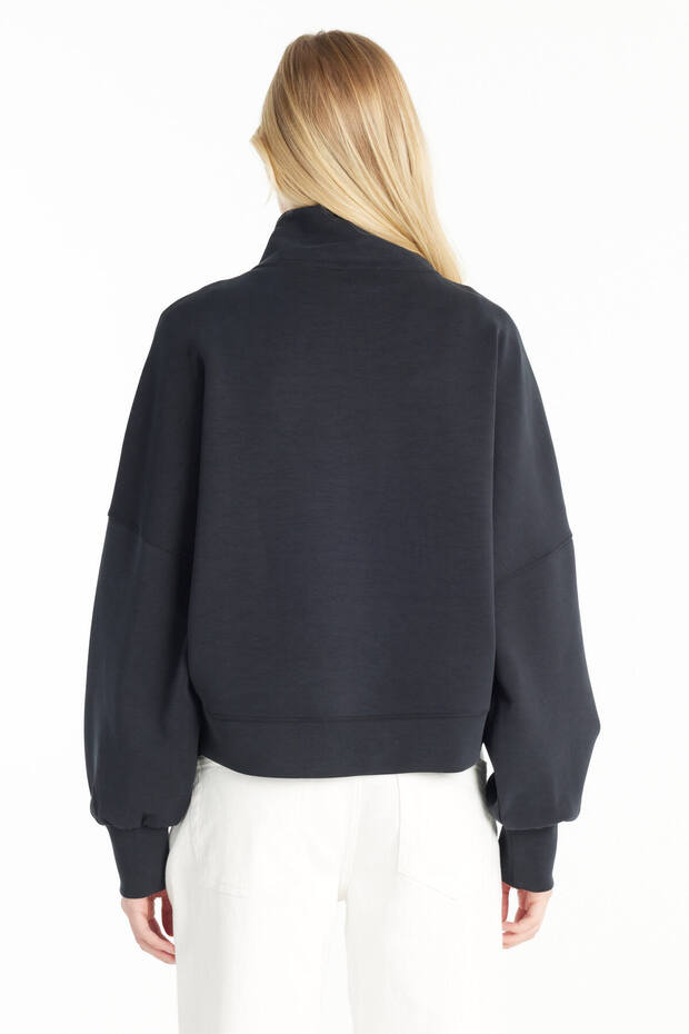 SİYAH FERMUARLI DÖKÜMLÜ SWEATSHİRT - 4