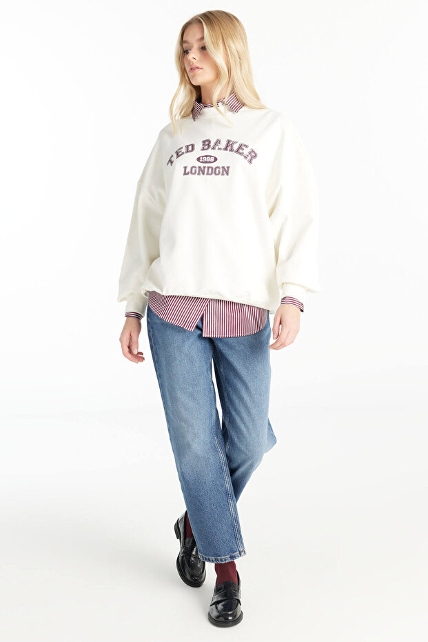 EKRU KOLEJ BASKILI SWEATSHİRT - 2