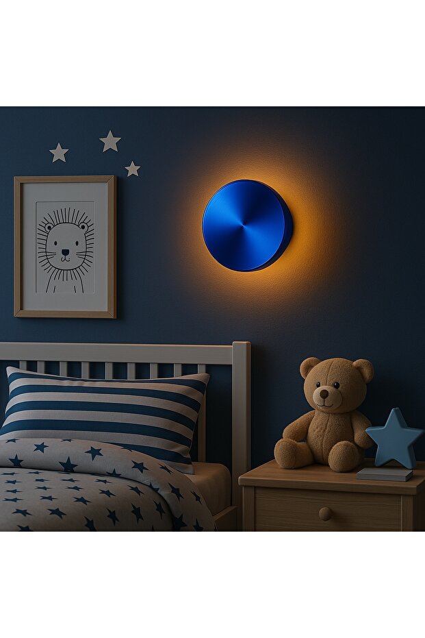 Aura Led Metal Plaster Single Wall Sconce Diameter 15 Cm, Metallic Blue, Ambiance Lighting Aura-15520-M
