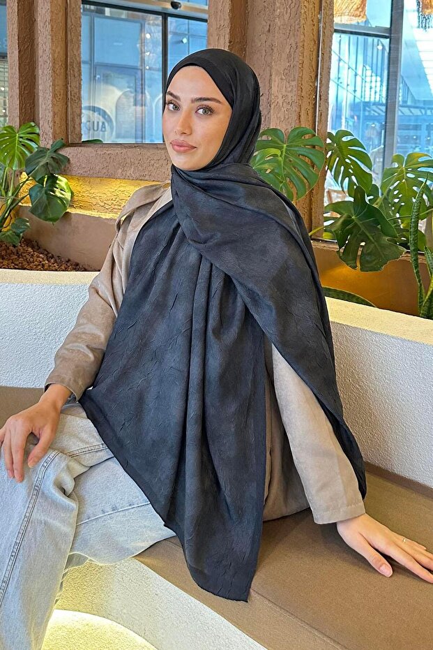 Bulut Desen Bambu Şal Siyah - 1