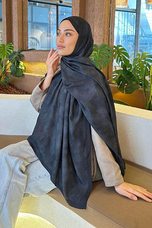 Bulut Desen Bambu Şal Siyah - 3