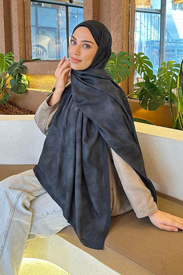 Bulut Desen Bambu Şal Siyah - 2