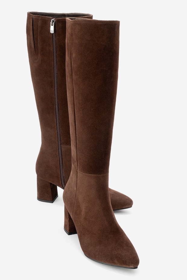 Sejas Brown Genuine Leather Suede Women's Heeled Boots