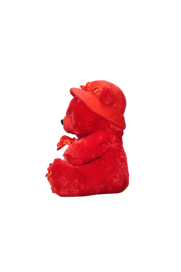 دب أحمر محشو قابل للعناق مع قبعة وورود - 4