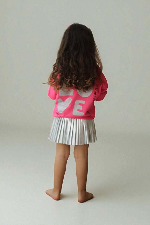 Girl's Sweatshirt and Silver Pleated Skirt Two-Piece Set – Fuchsia / White Color Options Available
