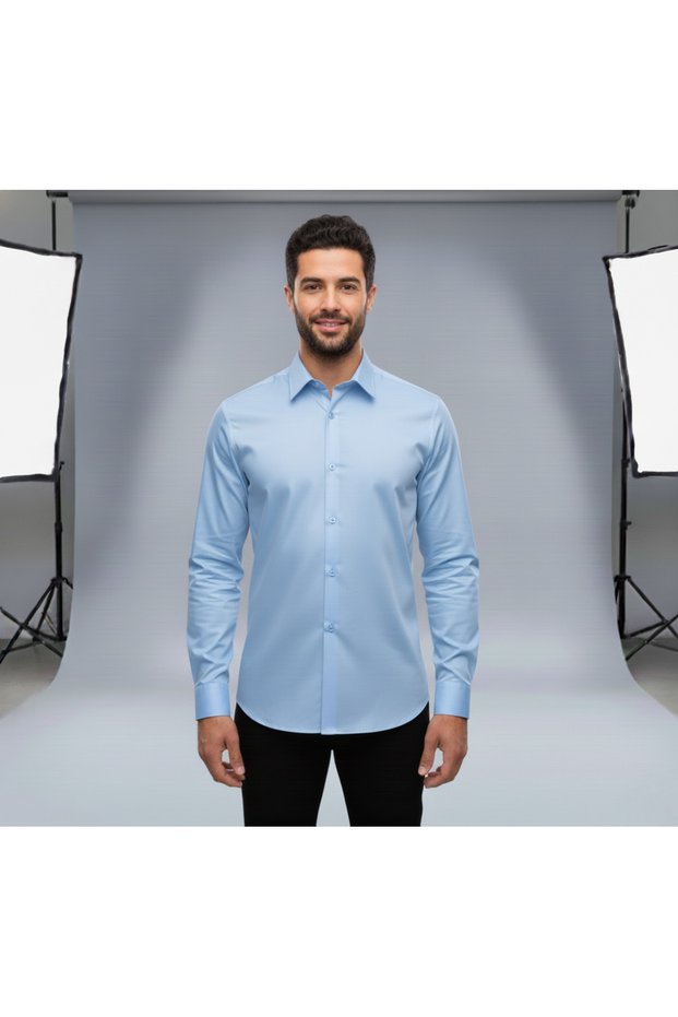 Men's Slim Fit Slim Fit Long Sleeve Poplin Shirt