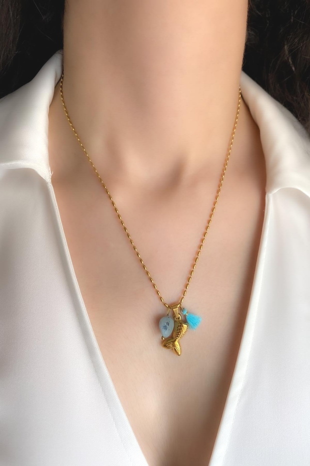 Women's Steel Necklace Ellipse Bead Chain Mermaid Tail Necklace