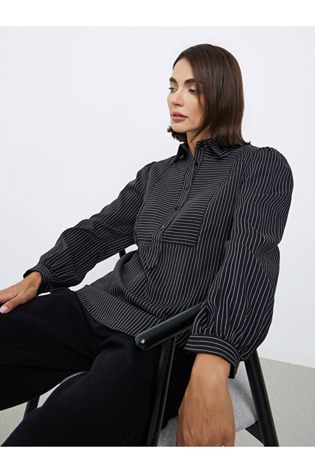 Black Striped Long Sleeve Blouse