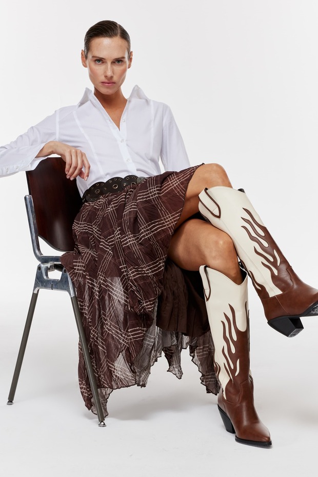 Flame Patterned Cowboy Boots - Flame - 1