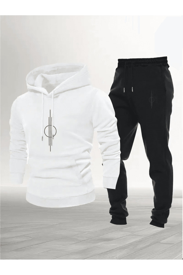 Simple Geometric Striped Hoodie Tracksuit Set