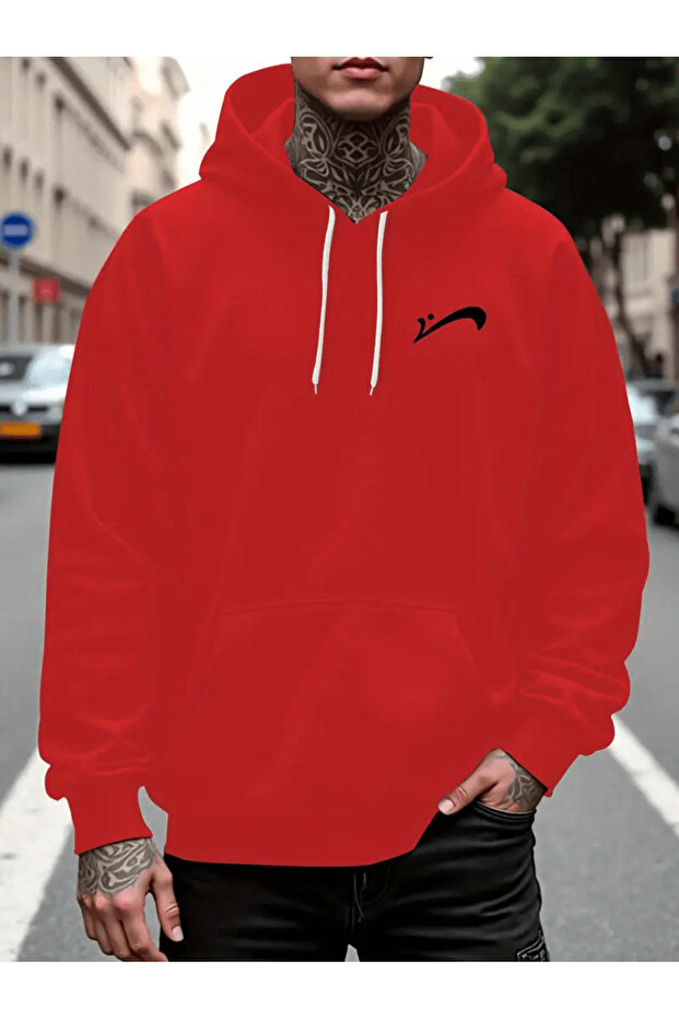 Minimalist Logo Printed Basic Hoodie - 1