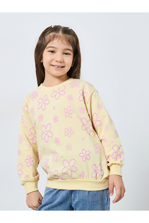 Girls Cream Floral Print Sweatshirt