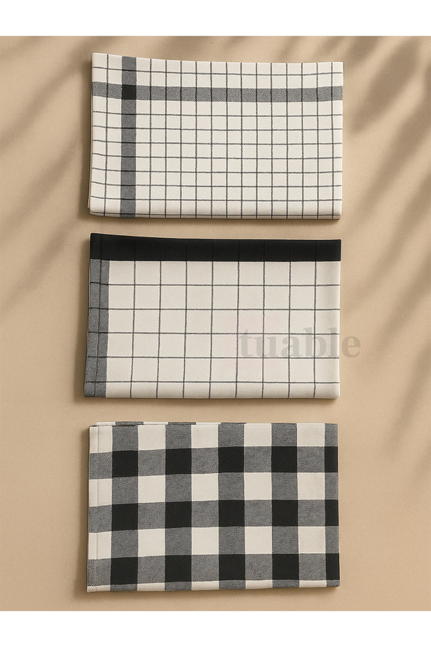 Monika 3-Piece Black Cotton Set of Dishcloths 45X65 cm – Water Absorbent, Soft, Colorful Kitchen Towels