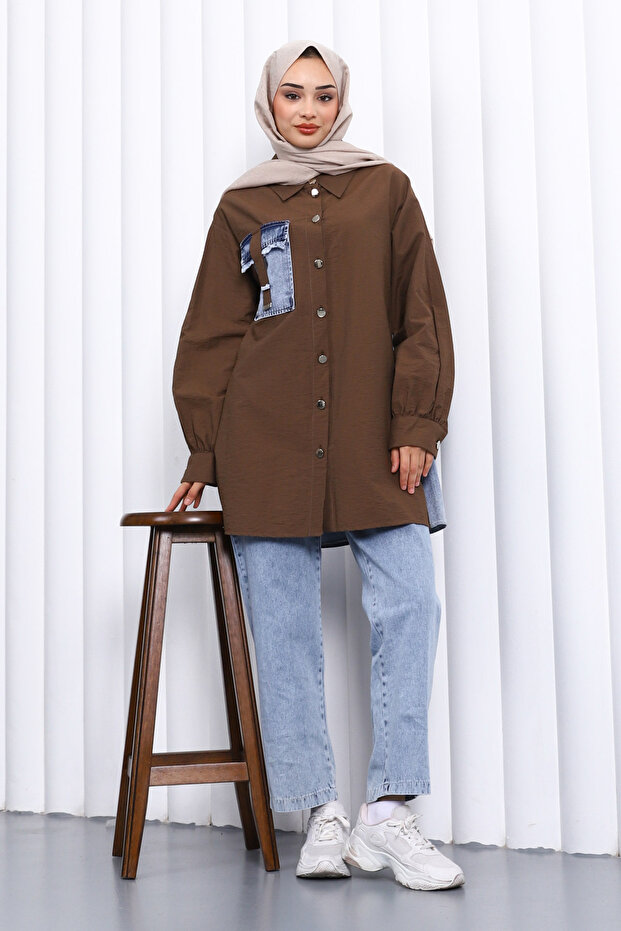Brown Jeans Paneled Sets