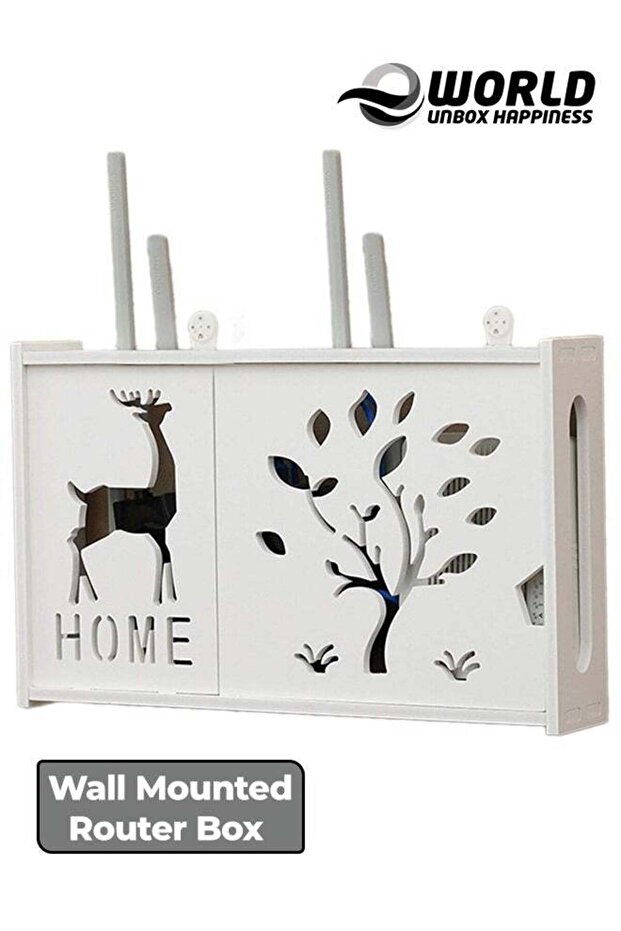 Wall-Mounted Router Rack with Patch Panel Shielding Box, White - 1