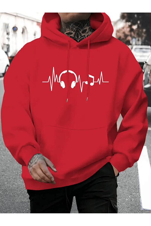 Oversized Hoodie with Headphones and Musical Note Motif
