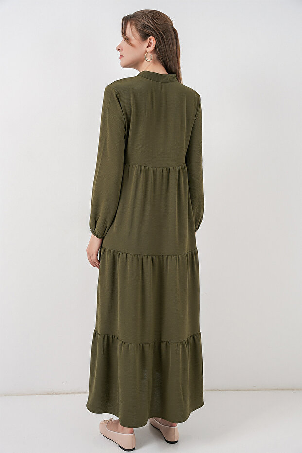 T1627 Yaka Bağcıklı Elbise - D.Haki - 6