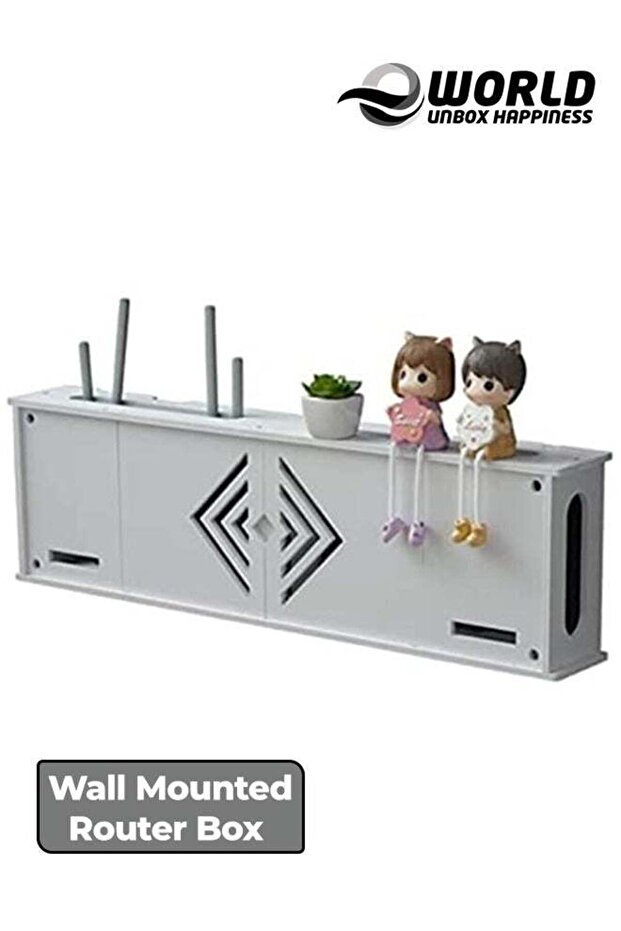 رف جهاز توجيه أنيق مثبت على الحائط مع حماية لوحة التوصيل، باللون الأبيض - 1