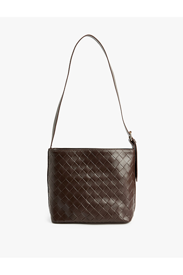 Knitted Patterned Faux Leather Metal Buckle Tote Bag