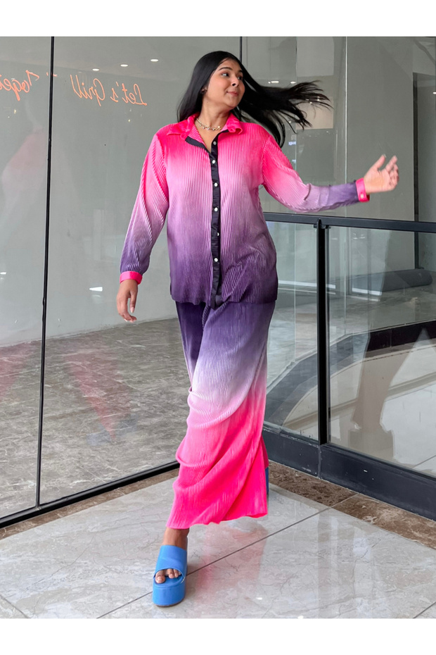 Ombre Plisse Shirt and Pants Co-ords
