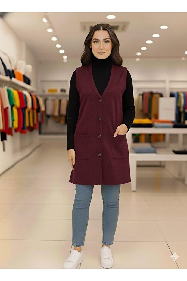 سترة طويلة نسائية من قماش غلوريا بتصميم كلاسيكي مع جيوب