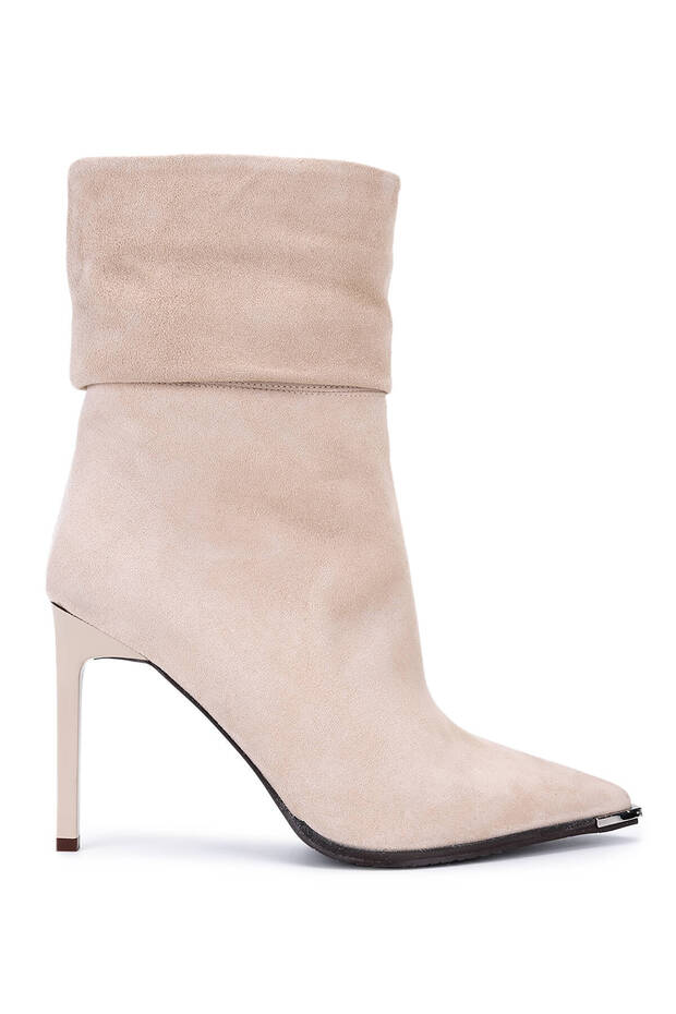 Women's Genuine Leather Stone Suede Heeled Boots