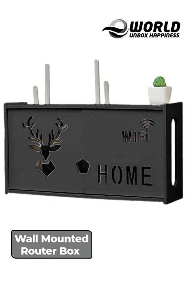 Wall-Mounted Router Rack with Patch Panel Shielding, Black - 1