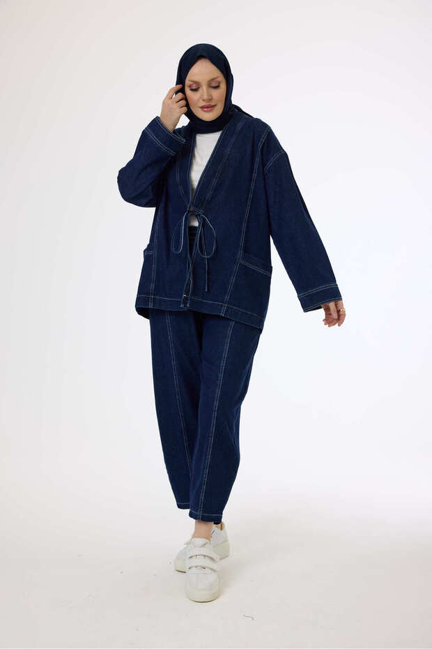 6124 - Stylish Comfortable Wide Tie Women's Jeans Jacket Set