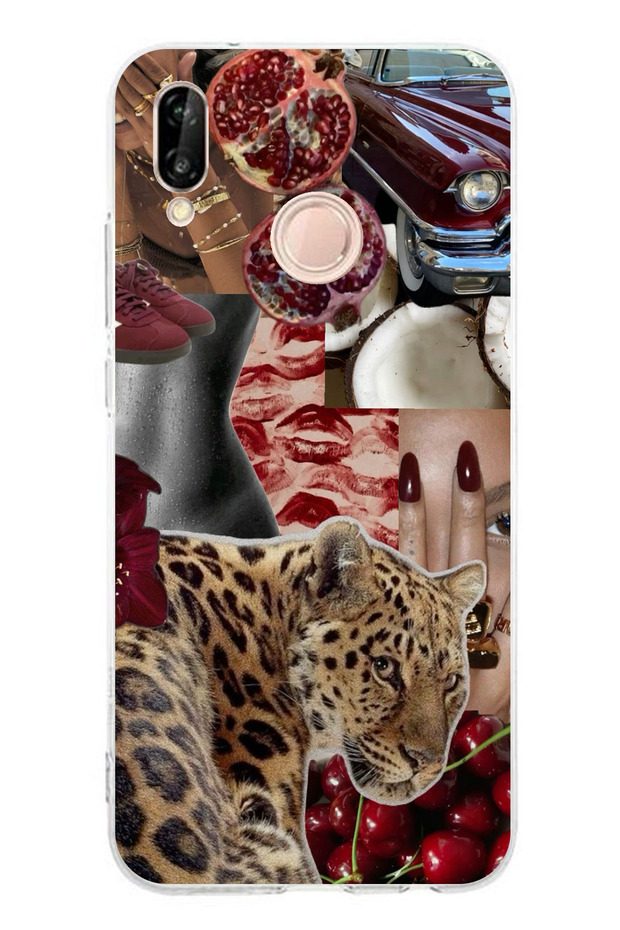 حافظة سيليكون متوافقة مع هاتف هواوي P20 لايت باللون الأحمر الفهد مطبوع - 1