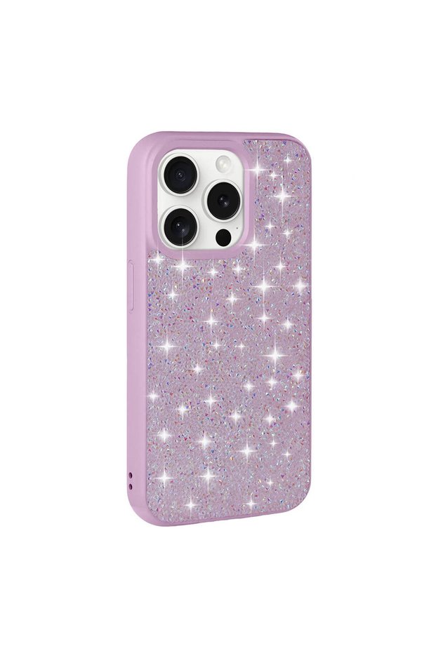 iPhone 15 Pro Compatible Shiny Gemstone Design Diamond Senk Case-Lilac