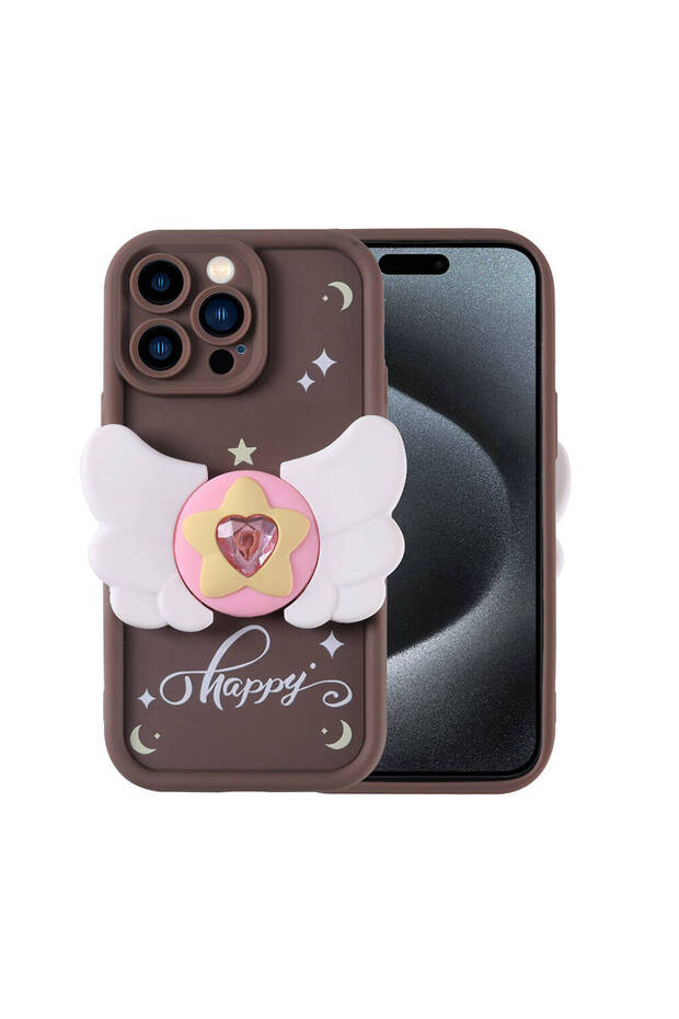 iPhone 15 Pro Max Case with Camera Protection and Figure Design Senk Kapya Cover-Dark Brown