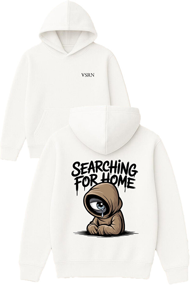Searching for Tasarım Printed Oversized White Hooded Sweatshirt