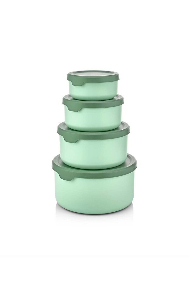 Storage Container Round Set of 4 with Soft Lid Green Food Freezer Food Container - 3