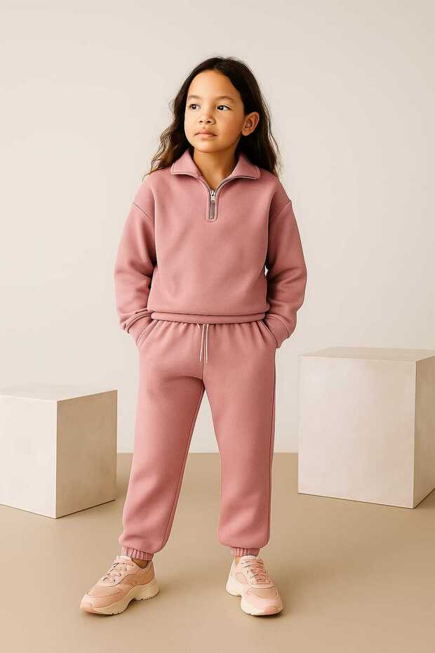 Girl's Half-Zipper 2-Piece Set