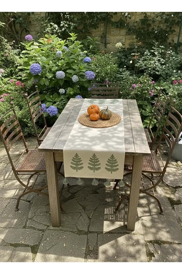 Nakışlı Keten Runner - 1