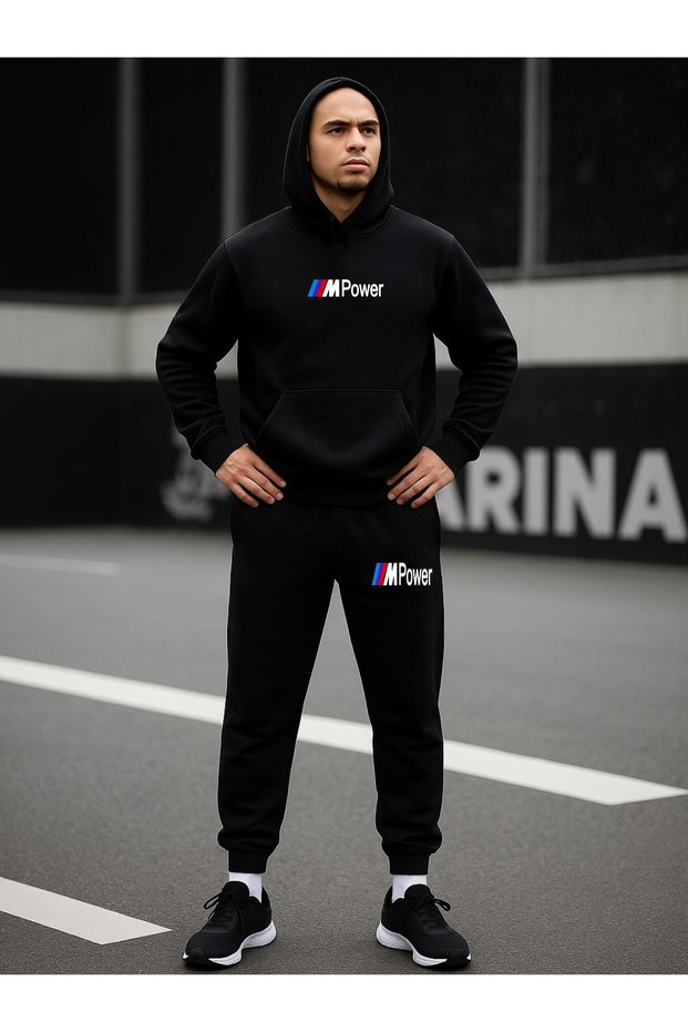 Men's Black Hooded Tracksuit Set Im Power