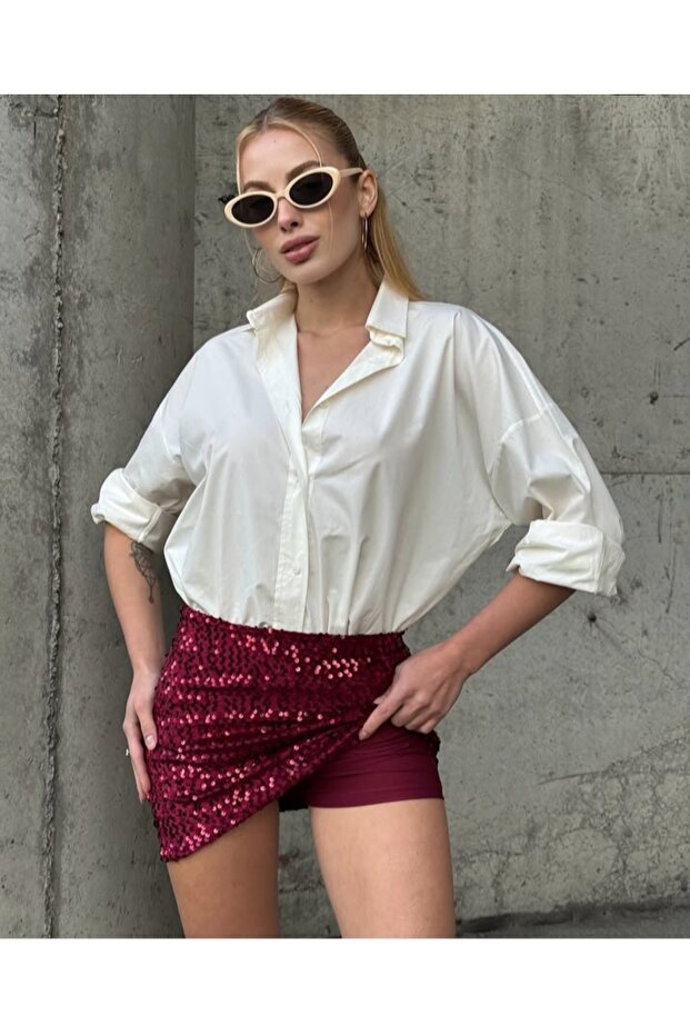 Payetli mini şort etek - 3