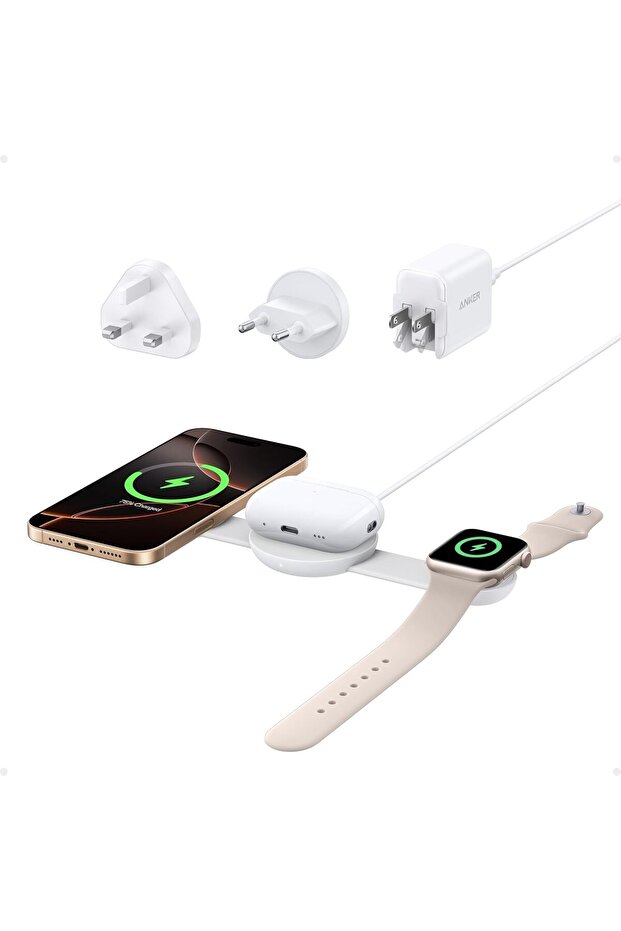 شاحن السفر اللاسلكي القابل للطي MagGo 3 في 1 MagSafe Qi2 بقوة 15 وات (أسود)