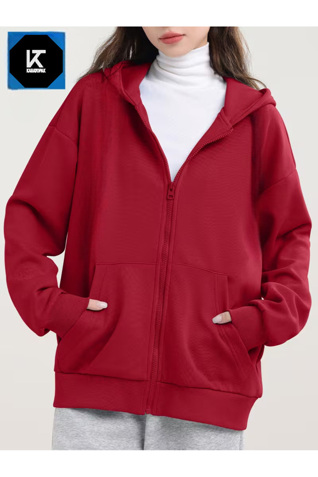 Unisex Kangaroo Pocket Oversize Hooded Zippered Sweatshirt / Cardigan