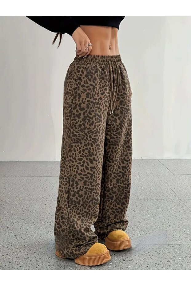 Women's High Waist Elastic Lace-Up Wide Cut Two Thread Pants
